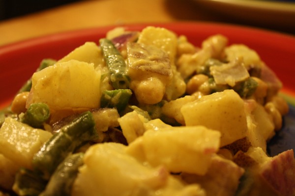 Potato Bean Salad and Curried Mango Yogurt Dressing